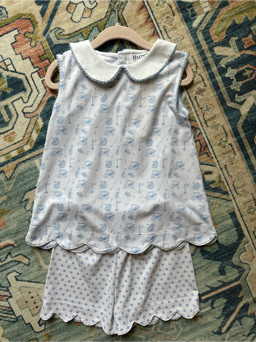 ISHTEX Light Blue & White Girls' top & short set